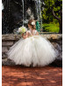 Ivory Tulle Wedding Flower Girl Dress With Flowers